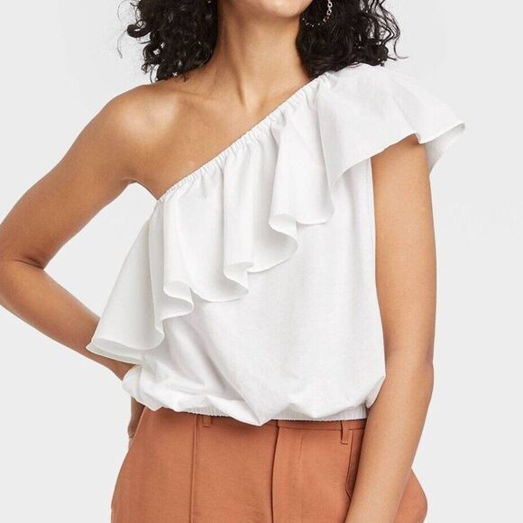 a new day Tops - Women's One Shoulder Ruffle Top ~ A New Day (Size M) WHITE ~ NEW!!!